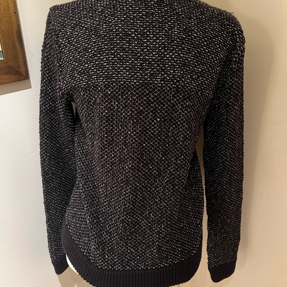 Rag & Bone button up black and white knit jacket with leather collar and cuffs - Picture 7 of 13